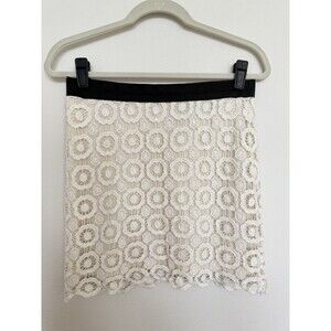 Whispers Romantic Lace Mini Skirt Off White Black Stretch Waist Band Size Large